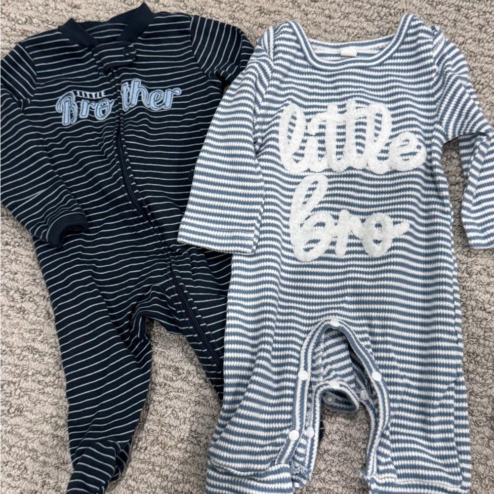 Striped 'Little Brother' One-Piece Romper – Navy & Light Blue